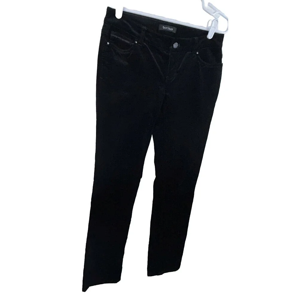 White House Black Market Womens Velvet Pants Size 2R Black Slim Leg Embellished